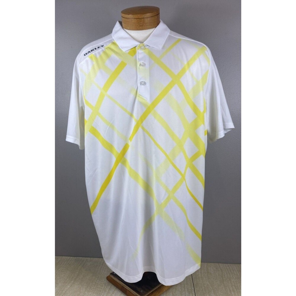 Oakley Engineered POLO Golf Shirt Mens 2XL White with Yellow Activewear HYDROLIX